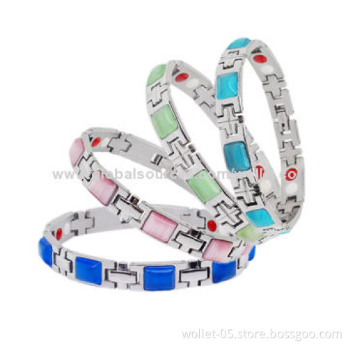 Women's 316L Stainless Steel Therapy Bracelets with Colorful Cat's Eye Stone, Good for Health